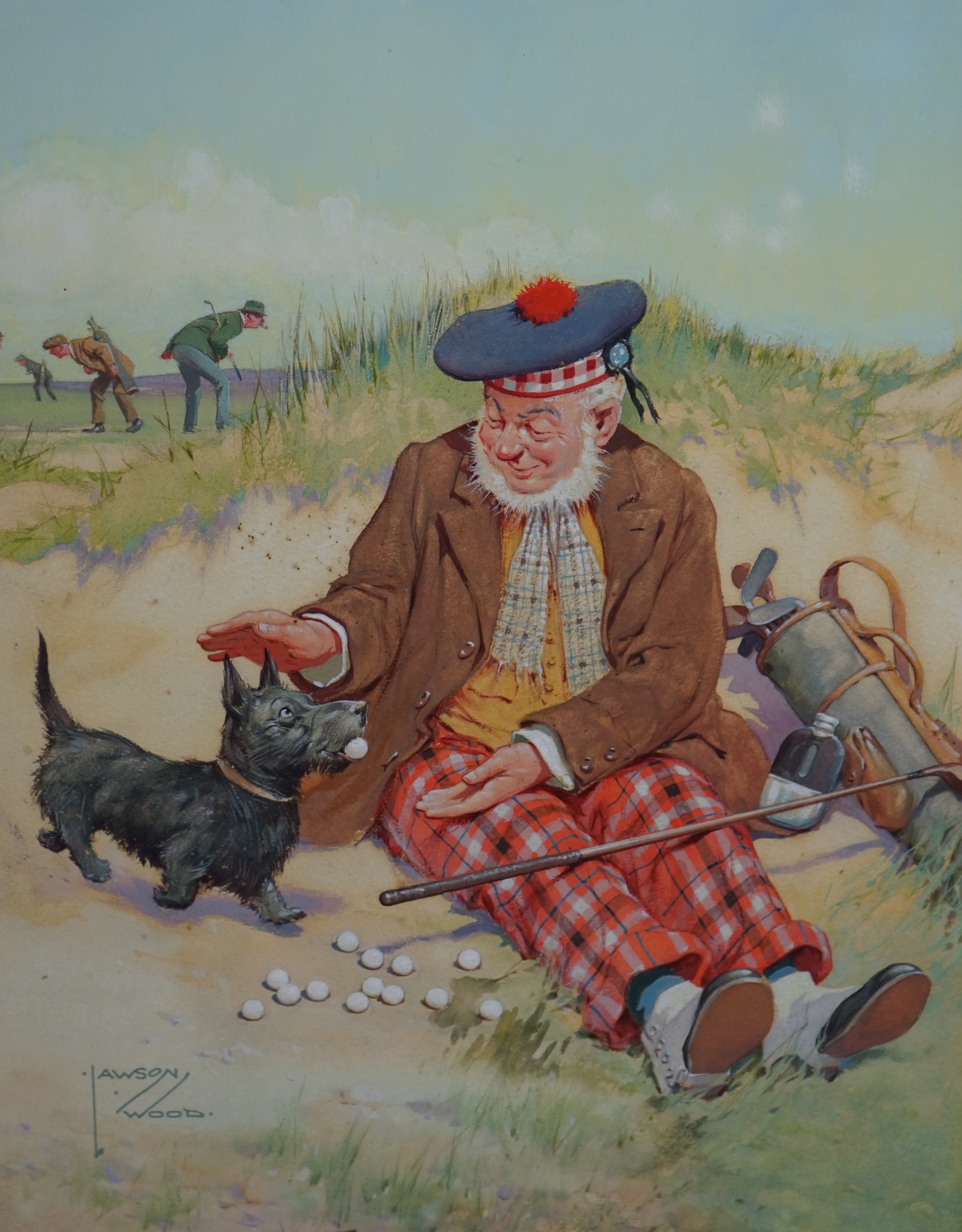 Lawson Wood (British, 1878-1957), watercolour, 'A Bonny Game', signed, with original artist's bill of sale verso, 40 x 30.5cm. Condition - fair to good